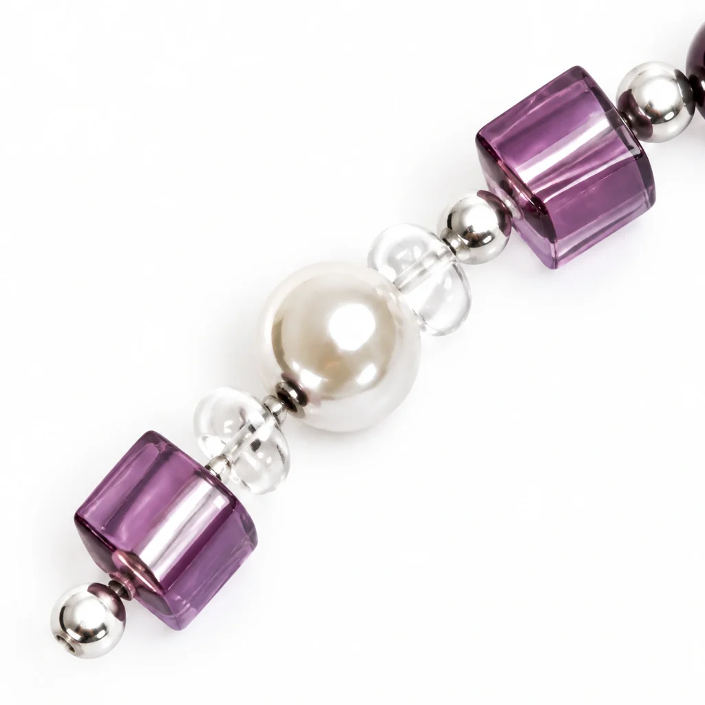 Plum Spark Wristlet — The ivory round, two purple cubes and original clear intervals.. AI styling visualization.