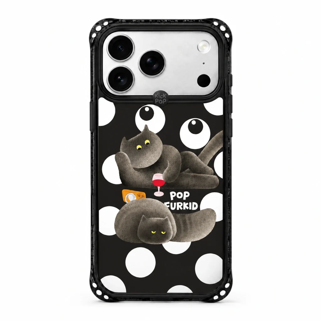 Sparkle / Noir Cat Dots — back view on a white background. AI styling visualization.