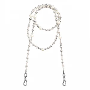 Ivory Pearl Long Strap — the complete original accessory and its separate pieces on white. AI styling visualization.