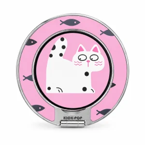 Cat & Fish Pink Ring Stand — front view on a white background. AI styling visualization.