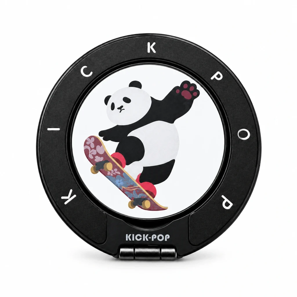 Skater Panda Ring Stand — front view on a white background. AI styling visualization.