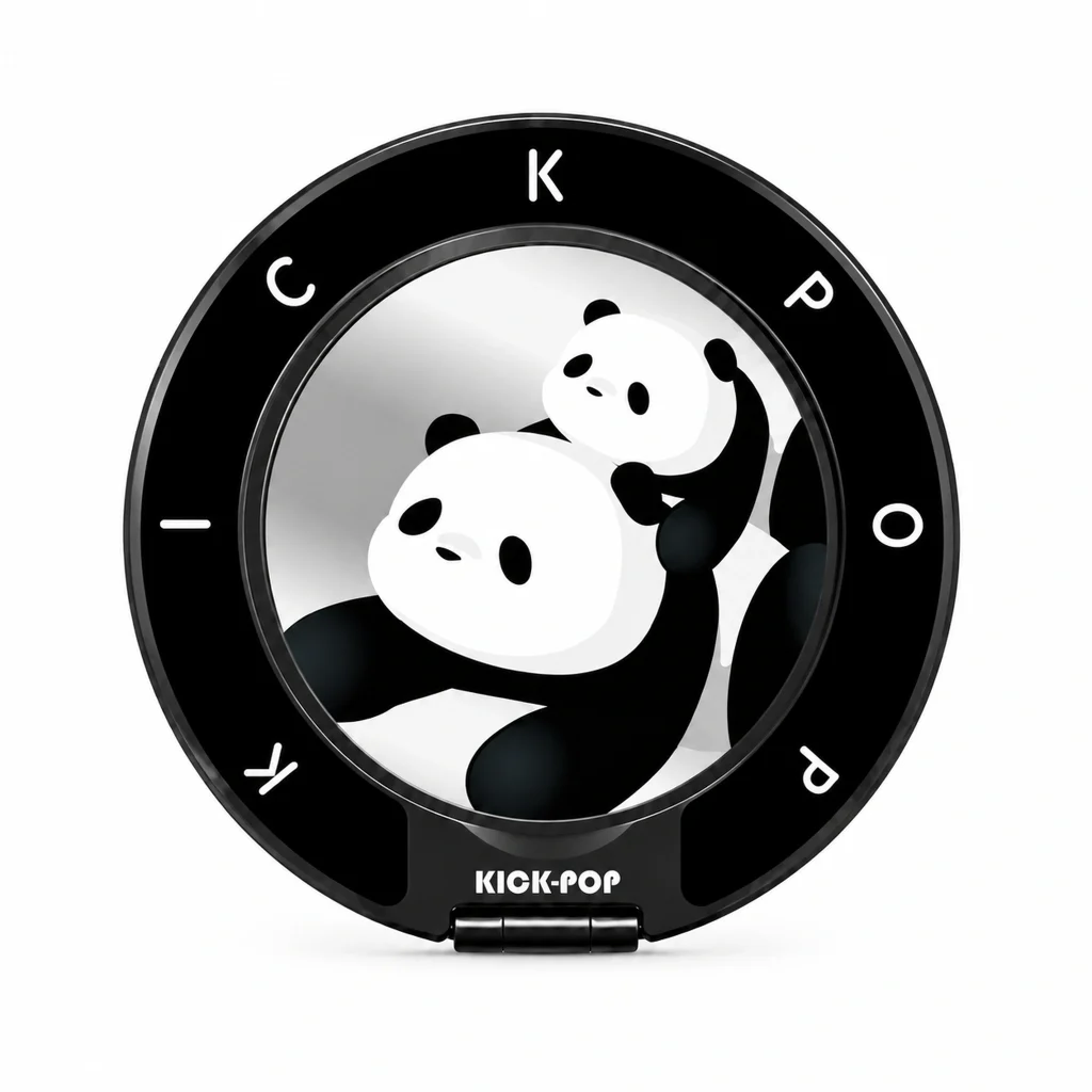 Panda Pair Black Ring Stand — front view on a white background. AI styling visualization.