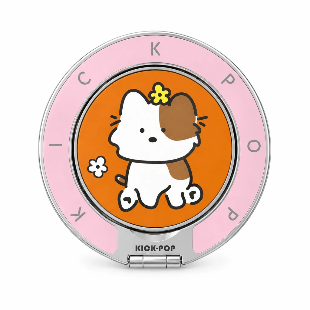 Daisy Pup Peach Ring Stand — front view on a white background. AI styling visualization.