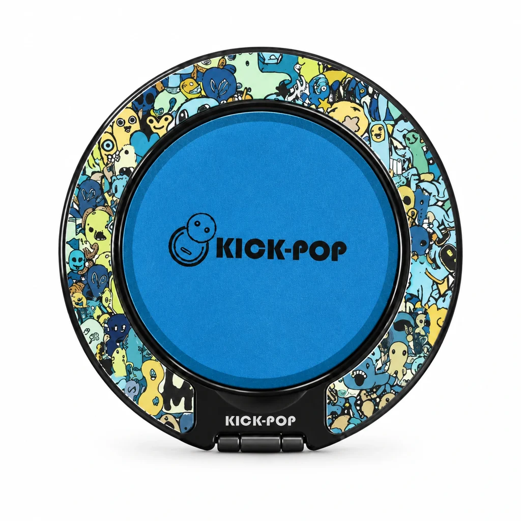 Doodle Logo Blue Ring Stand — front view on a white background. AI styling visualization.