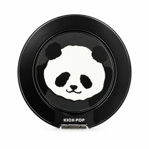 Panda Portrait Black Ring Stand — front view on a white background. AI styling visualization.