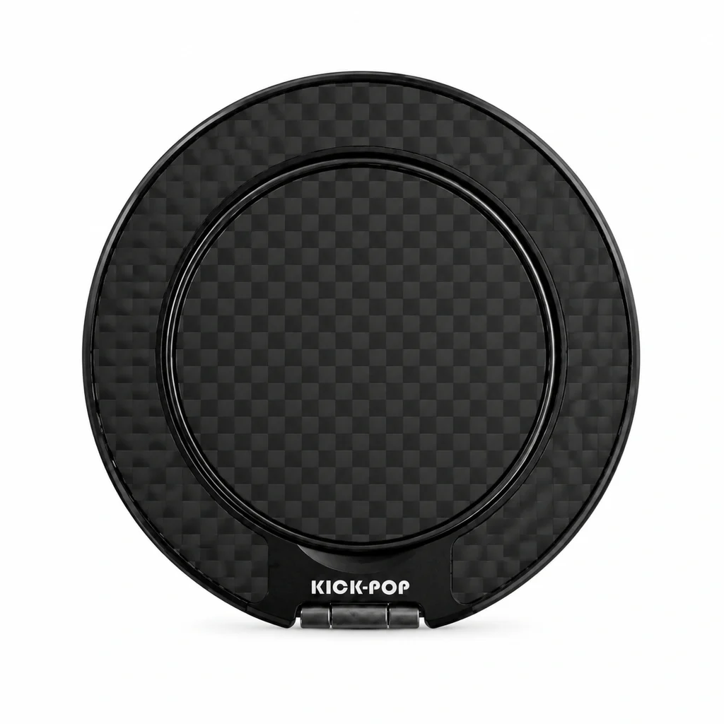 Micro Check Black Ring Stand — front view on a white background. AI styling visualization.