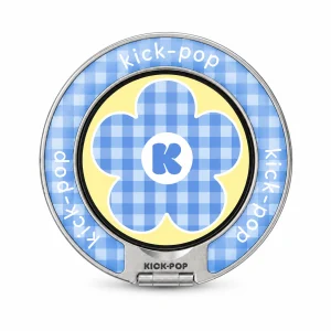 Gingham Flower Blue Ring Stand — front view on a white background. AI styling visualization.