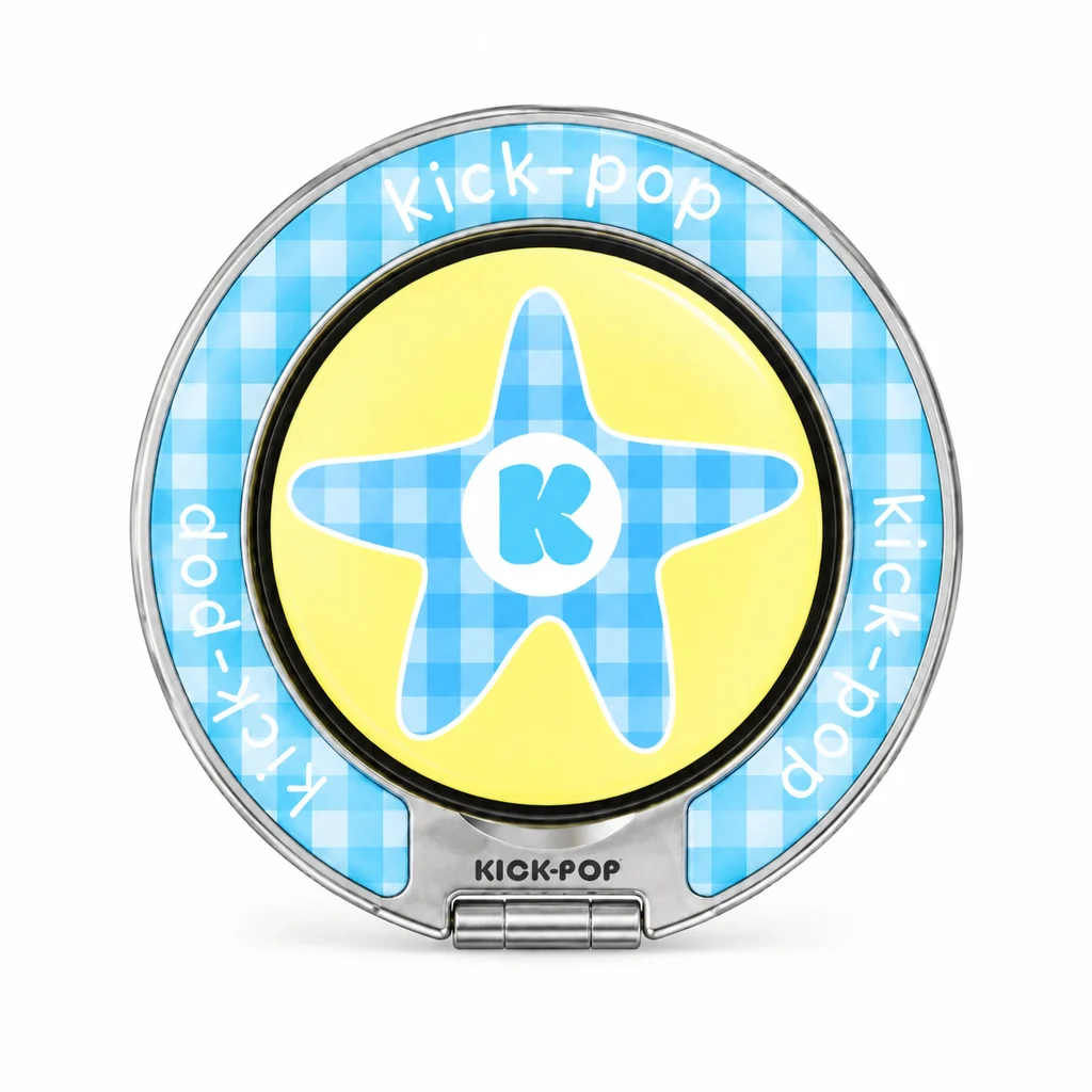 Gingham Star Blue Ring Stand — front view on a white background. AI styling visualization.