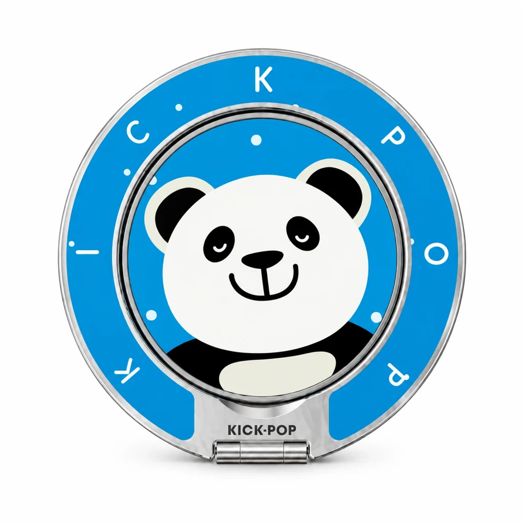 Panda Smile Blue Ring Stand — front view on a white background. AI styling visualization.