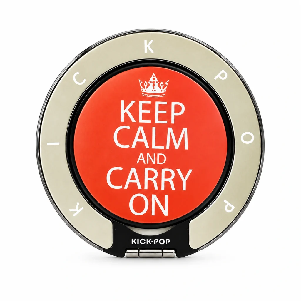 Keep Calm Coral Ring Stand — front view on a white background. AI styling visualization.