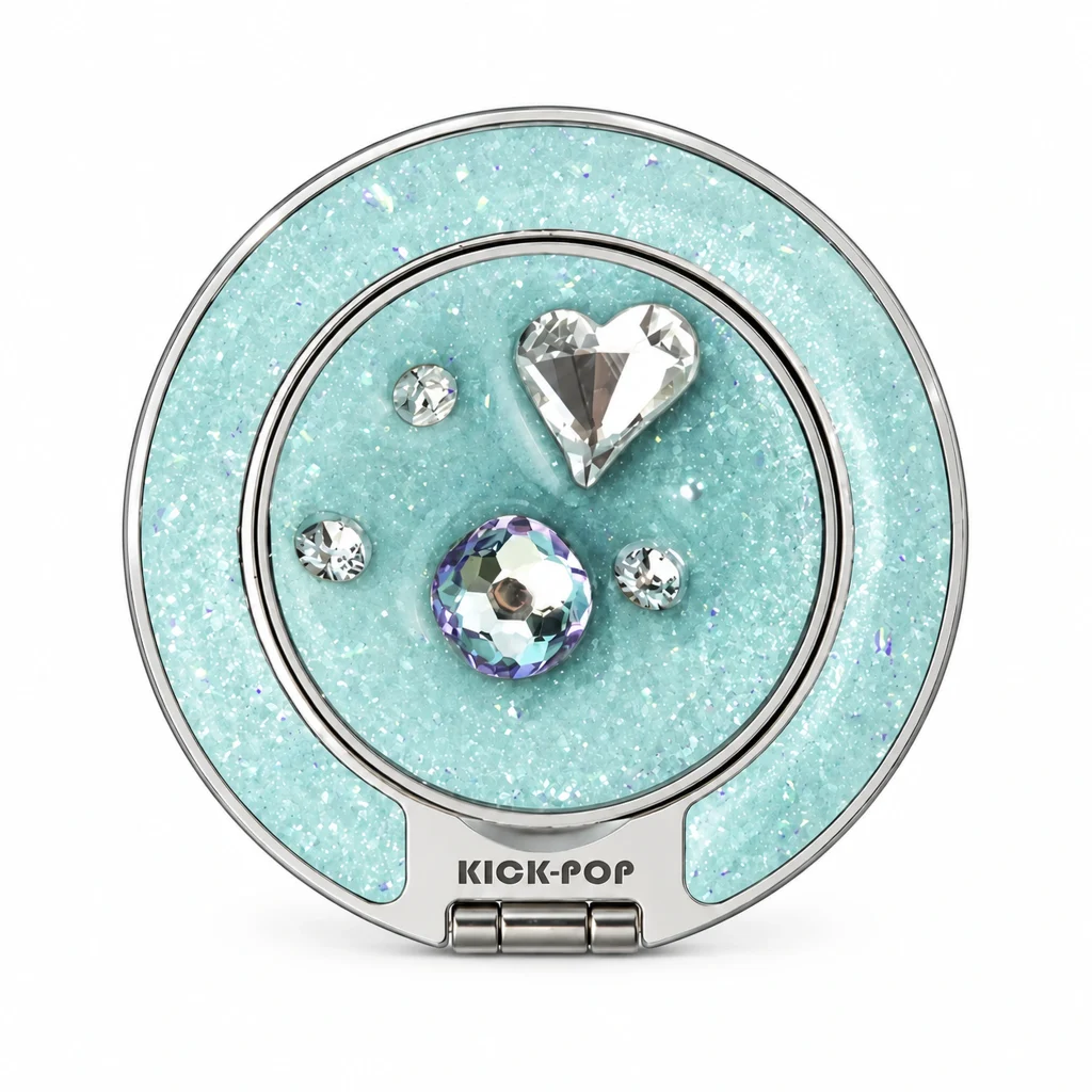 Aqua Jewel Heart Ring Stand — front view on a white background. AI styling visualization.