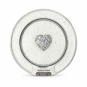 White Jewel Heart Ring Stand — front view on a white background. AI styling visualization.