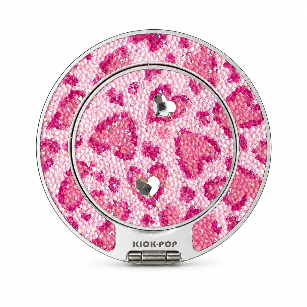 Pink Leopard Hearts Ring Stand — front view on a white background. AI styling visualization.