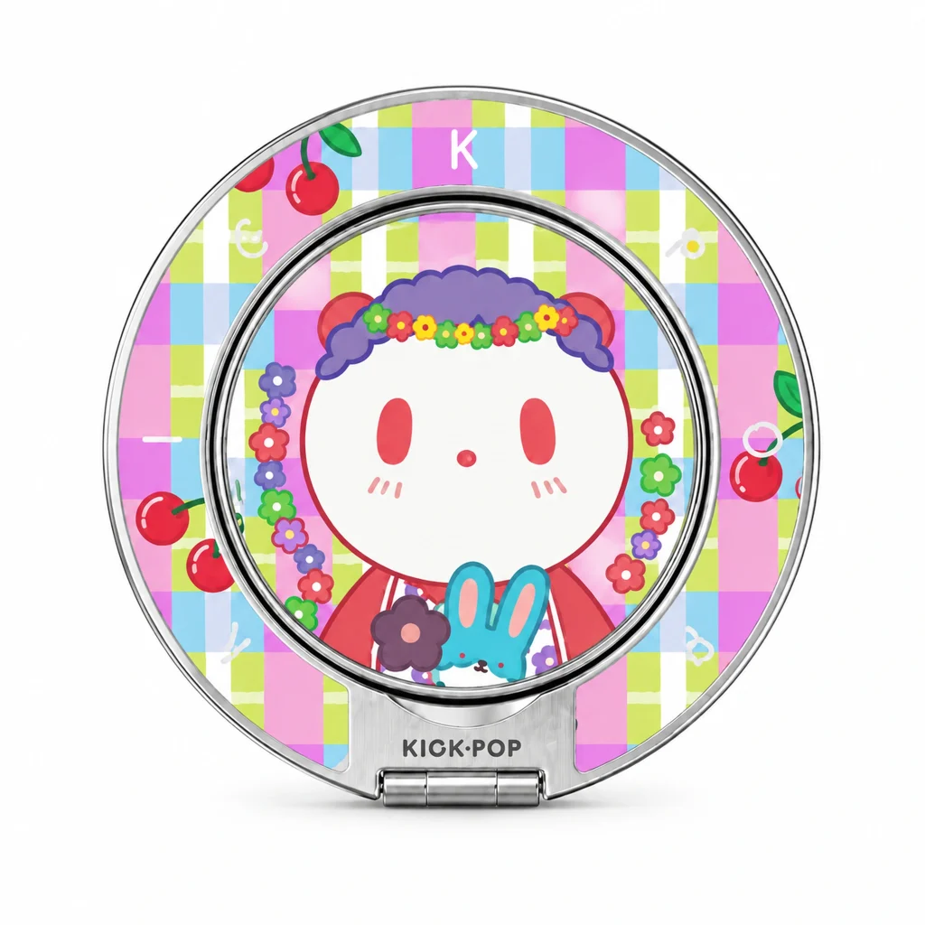 Berry Bunny Plaid Ring Stand — front view on a white background. AI styling visualization.