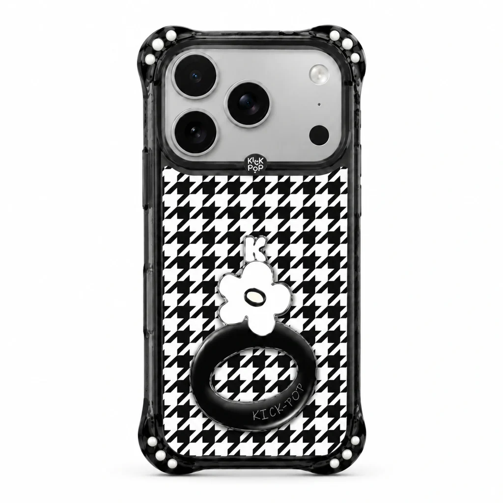Sparkle Floral Stand / Houndstooth — back view on a white background. AI styling visualization.