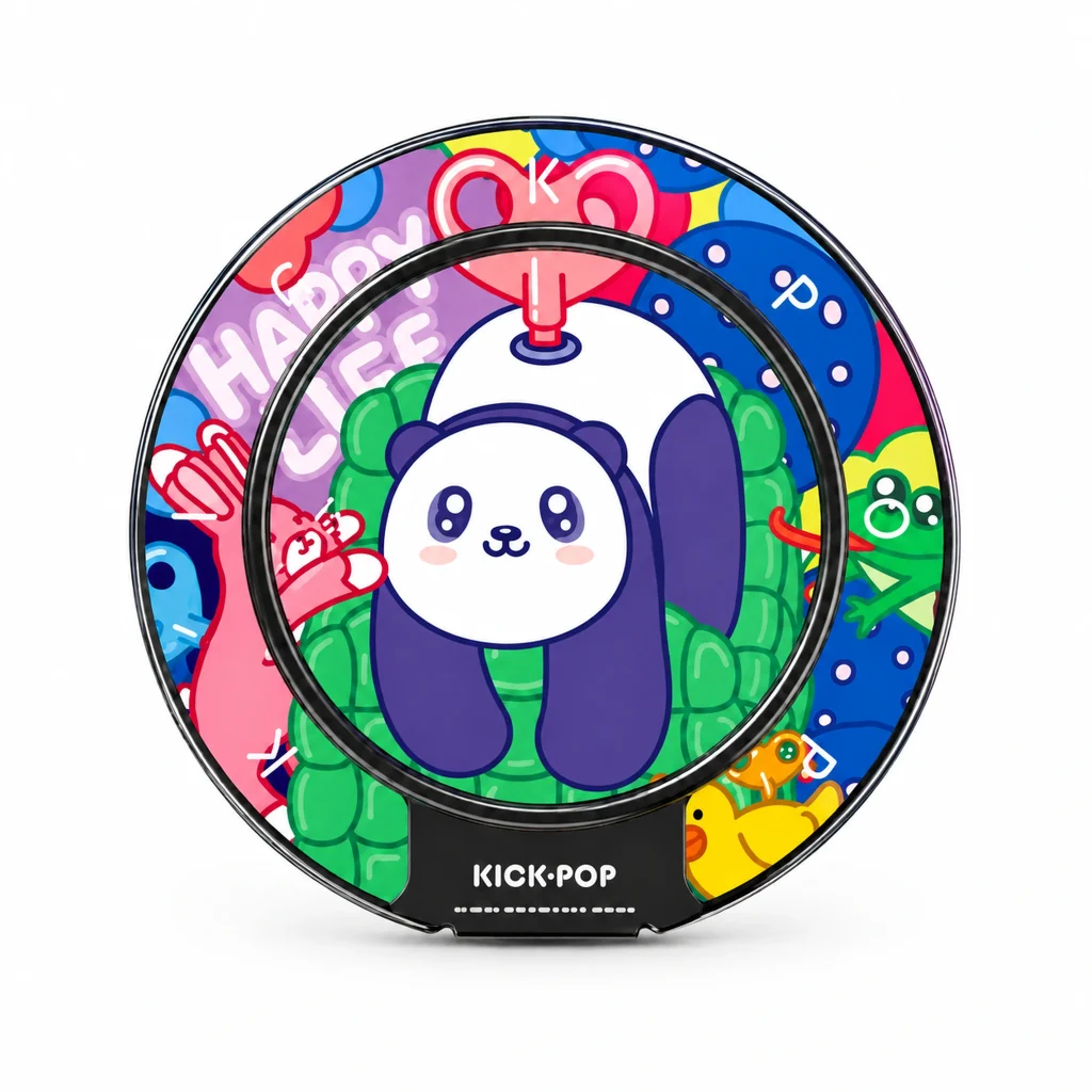 Juice Box Panda Ring Stand — front view on a white background. AI styling visualization.