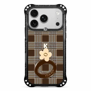 Sparkle Floral Stand / Espresso Plaid — back view on a white background. AI styling visualization.