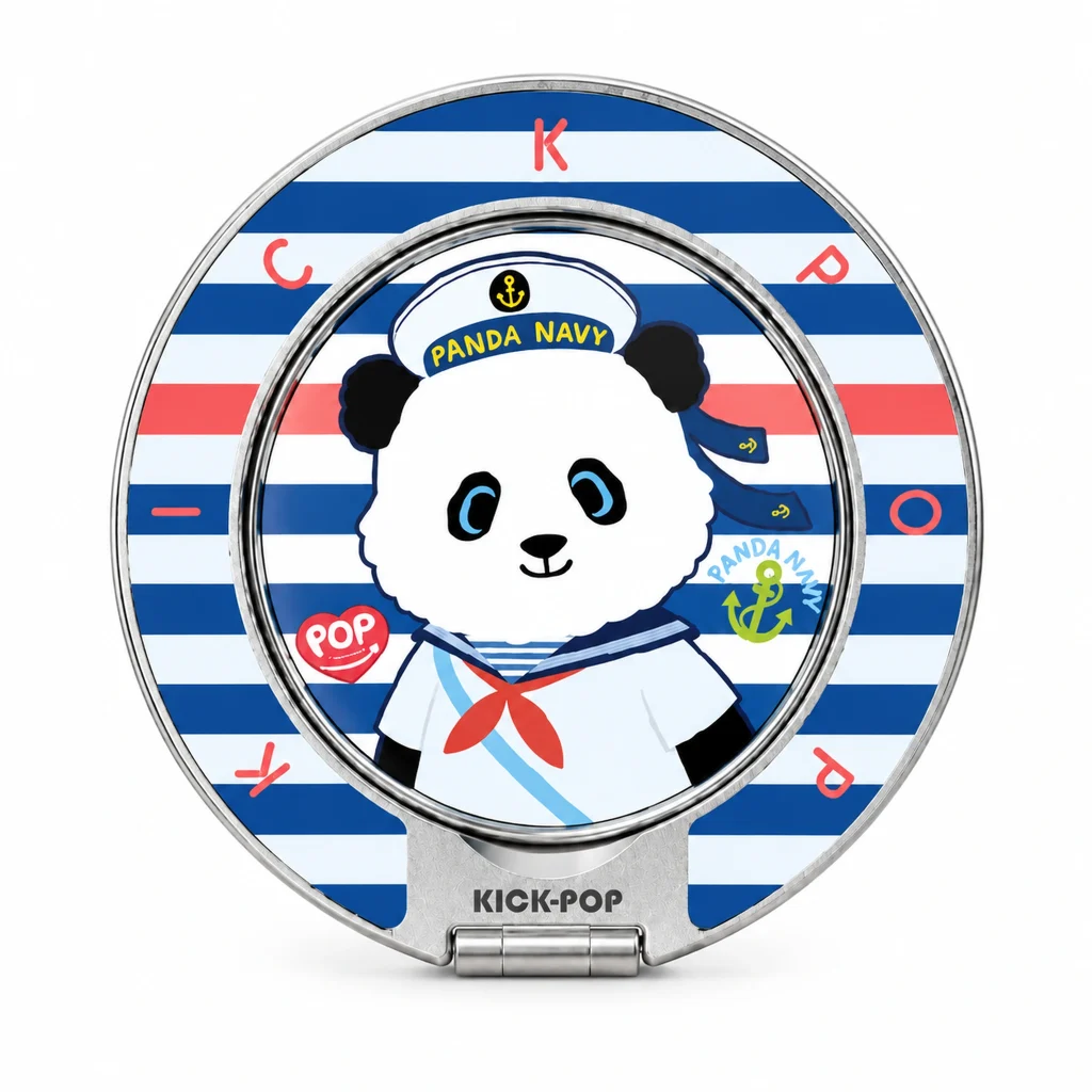 Panda Navy Stripe Ring Stand — front view on a white background. AI styling visualization.