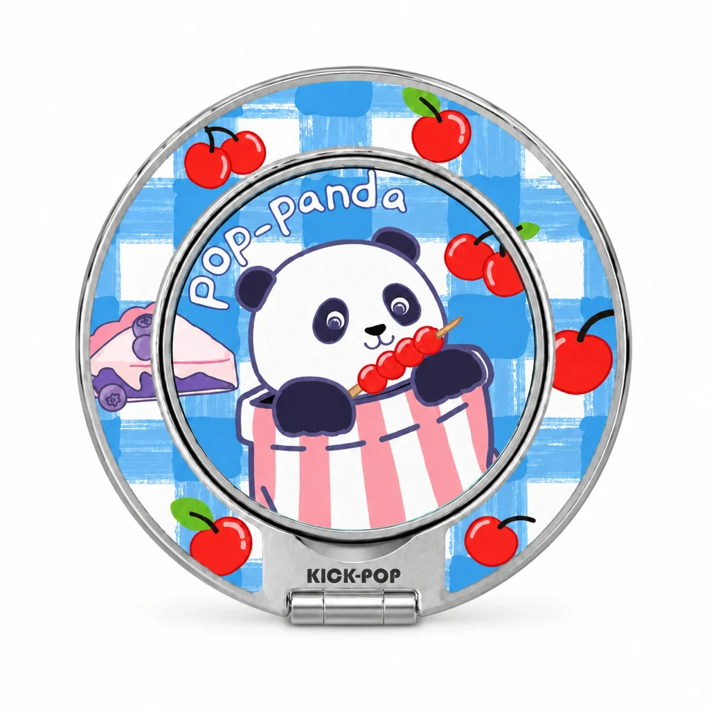 Panda Cherry Stripe Ring Stand — front view on a white background. AI styling visualization.