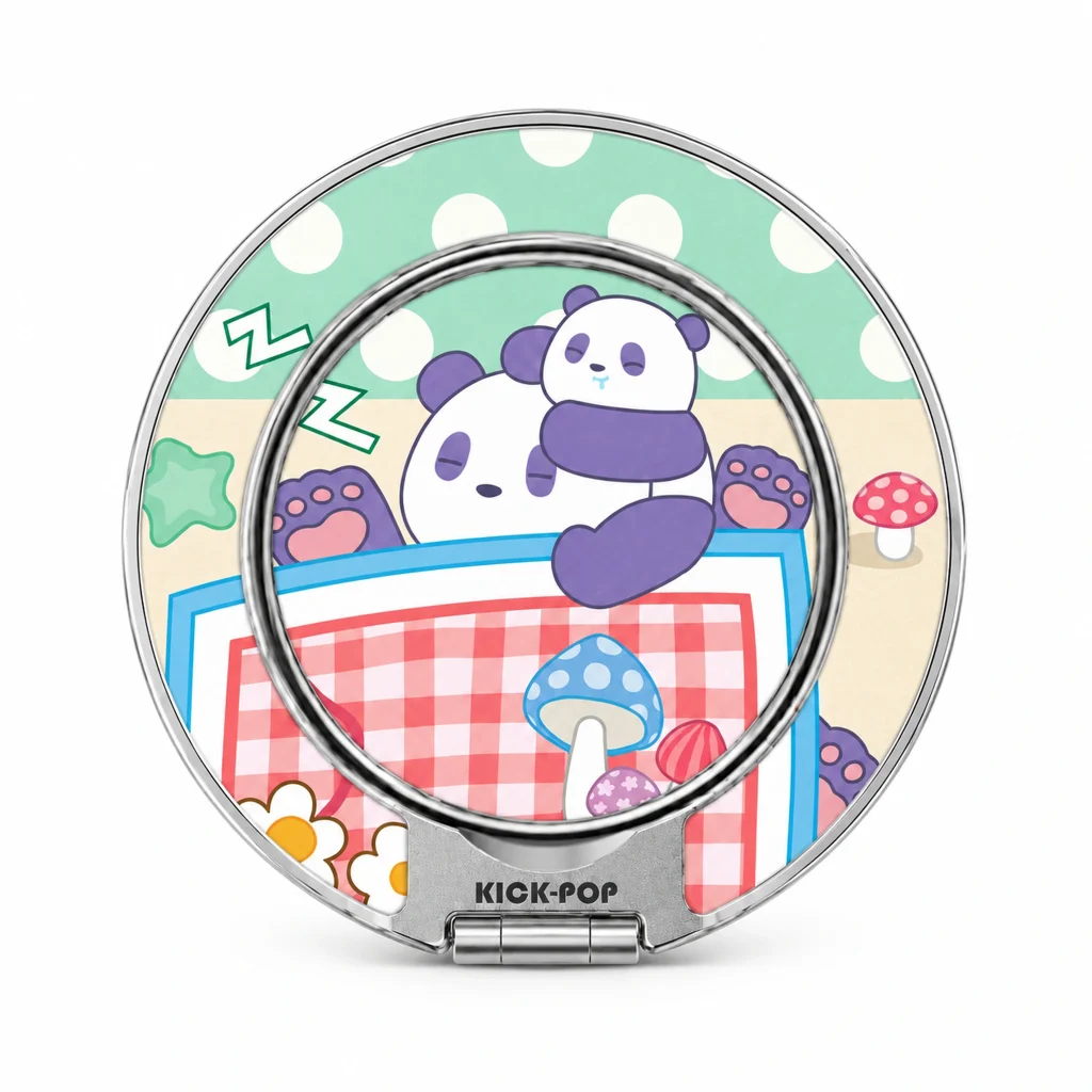 Panda Picnic Duo Ring Stand — front view on a white background. AI styling visualization.