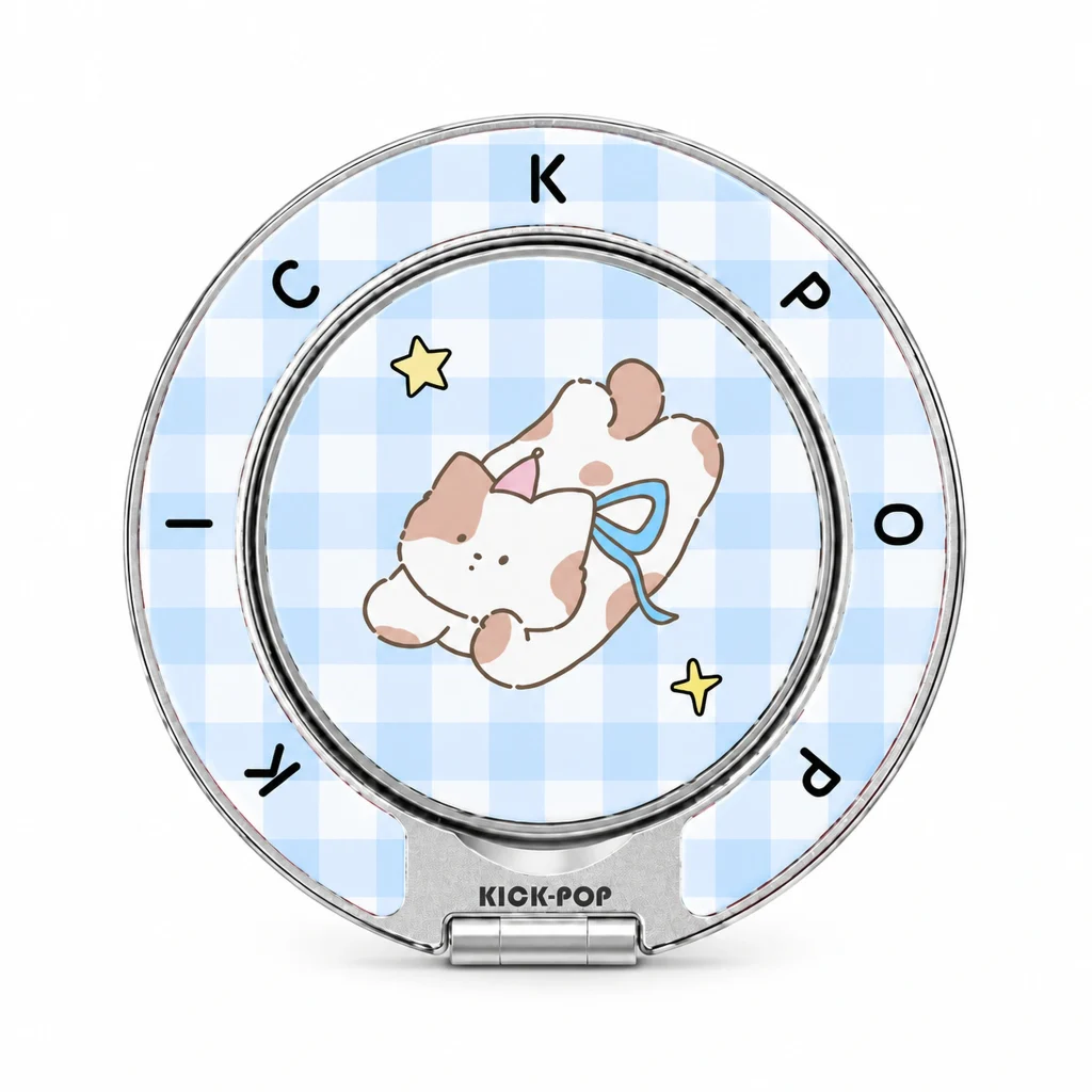 Sleepy Pup Gingham Ring Stand — front view on a white background. AI styling visualization.