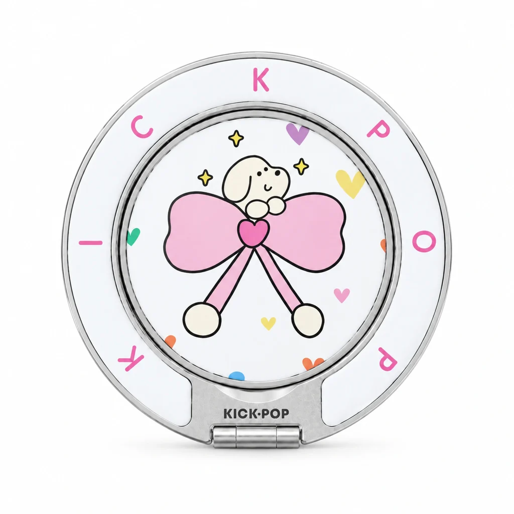 Bow Pup Pink Ring Stand — front view on a white background. AI styling visualization.