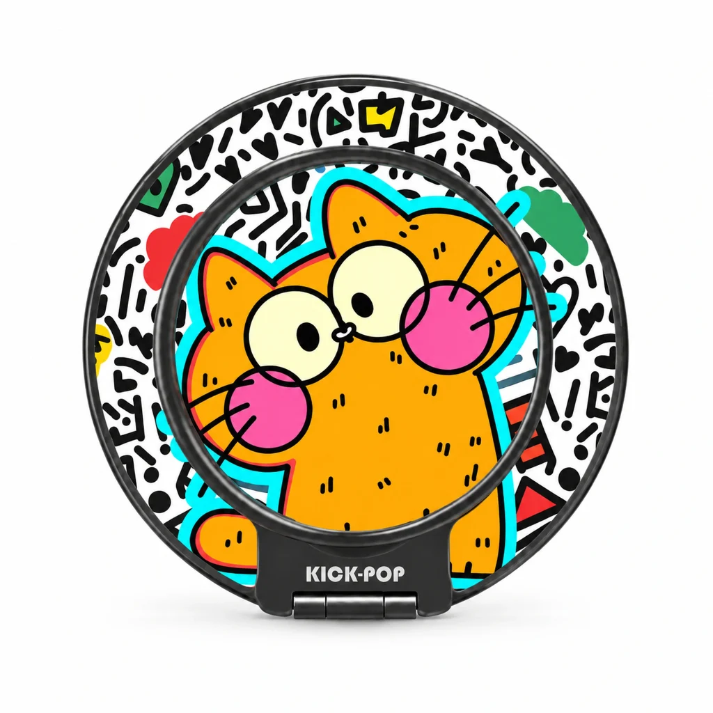 Pop Cat Doodle Ring Stand — front view on a white background. AI styling visualization.