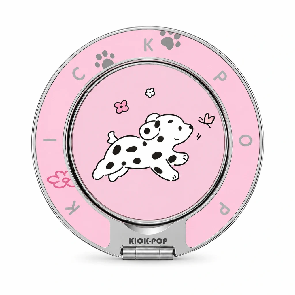 Dalmatian Pink Ring Stand — front view on a white background. AI styling visualization.