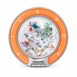 Orange Prism Confetti Ring Stand — front view on a white background. AI styling visualization.