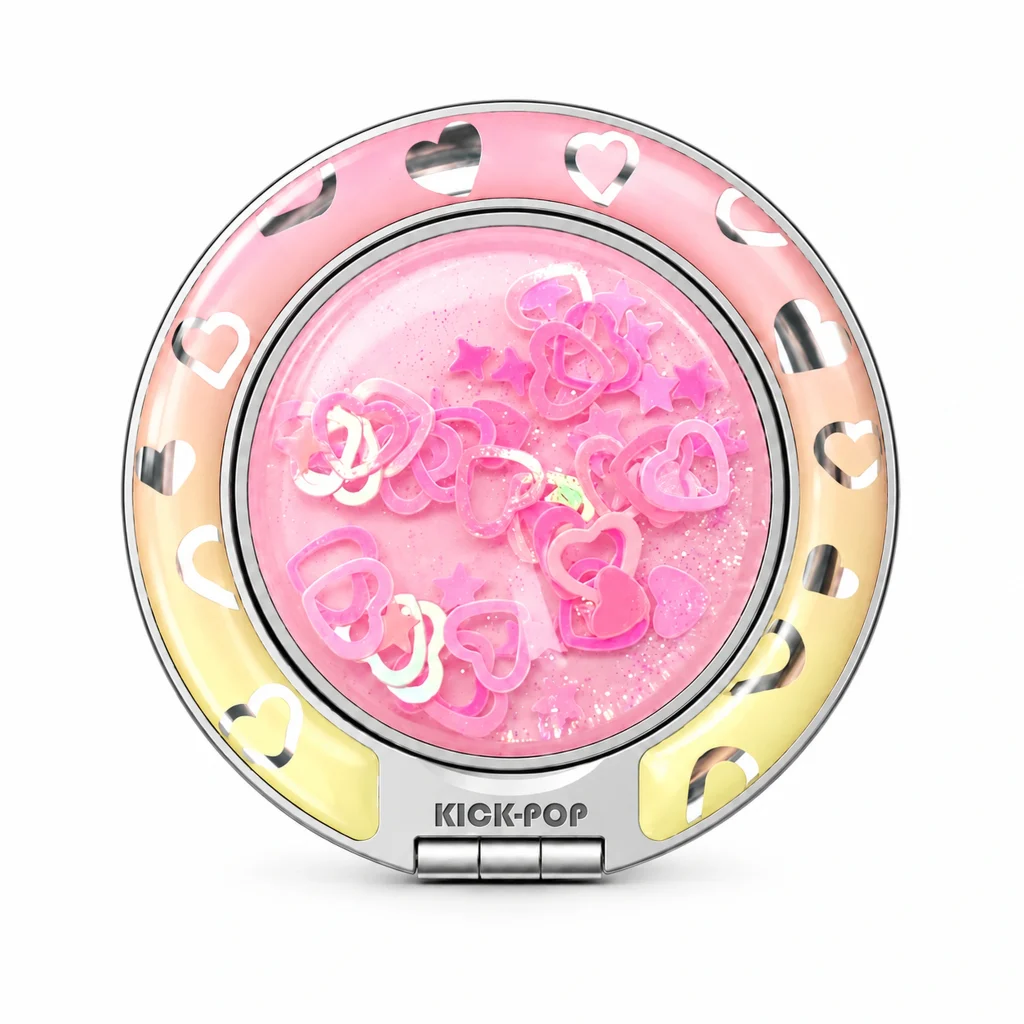 Pink Heart Confetti Ring Stand — front view on a white background. AI styling visualization.
