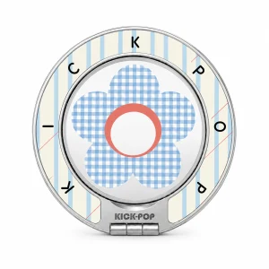 Gingham Bloom Blue Ring Stand — front view on a white background. AI styling visualization.