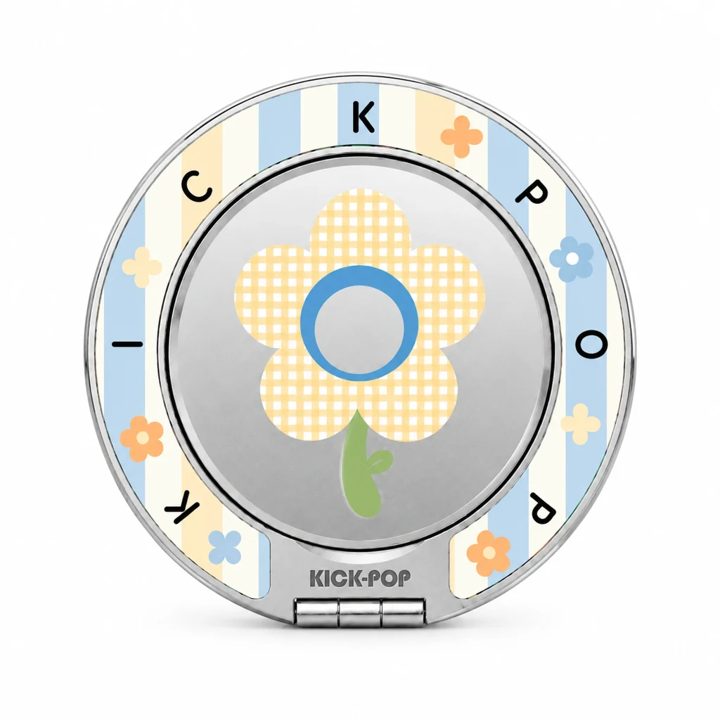 Gingham Bloom Yellow Ring Stand — front view on a white background. AI styling visualization.