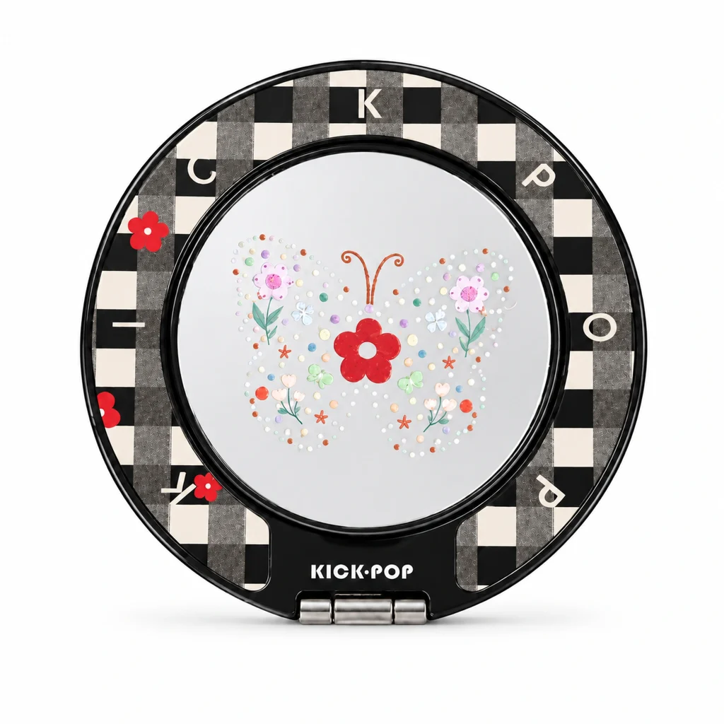 Gingham Butterfly Ring Stand — front view on a white background. AI styling visualization.