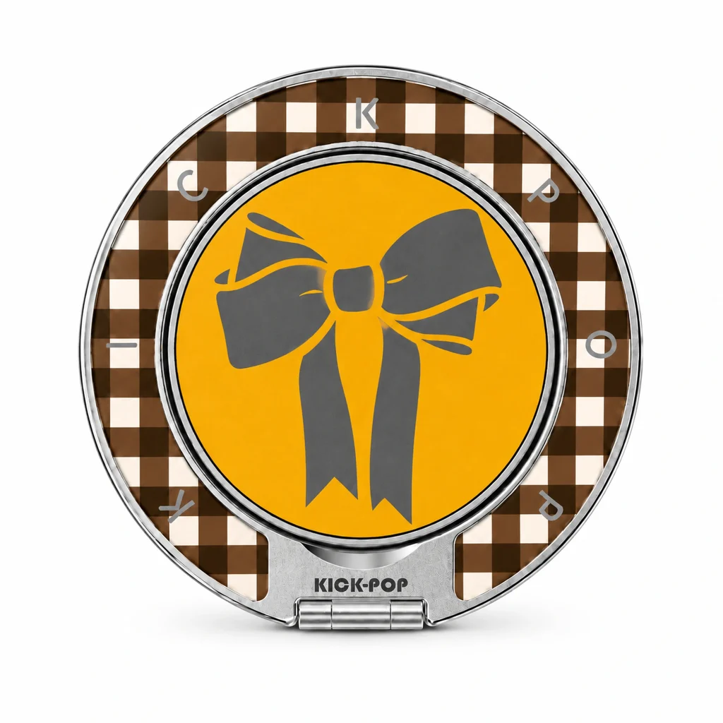 Golden Bow Gingham Ring Stand — front view on a white background. AI styling visualization.