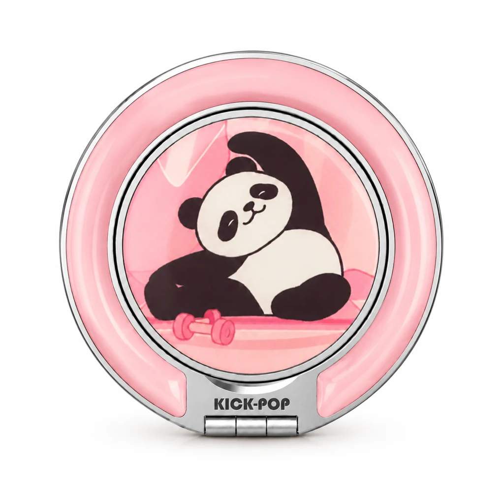 Stretch Panda Pink Ring Stand — front view on a white background. AI styling visualization.