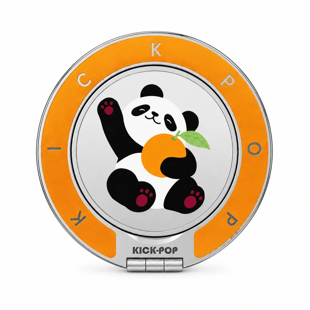 Orange Snack Panda Ring Stand — front view on a white background. AI styling visualization.