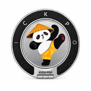 Dancing Panda Black Ring Stand — front view on a white background. AI styling visualization.