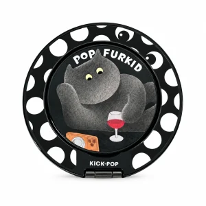Pop Furkid Black Ring Stand — front view on a white background. AI styling visualization.