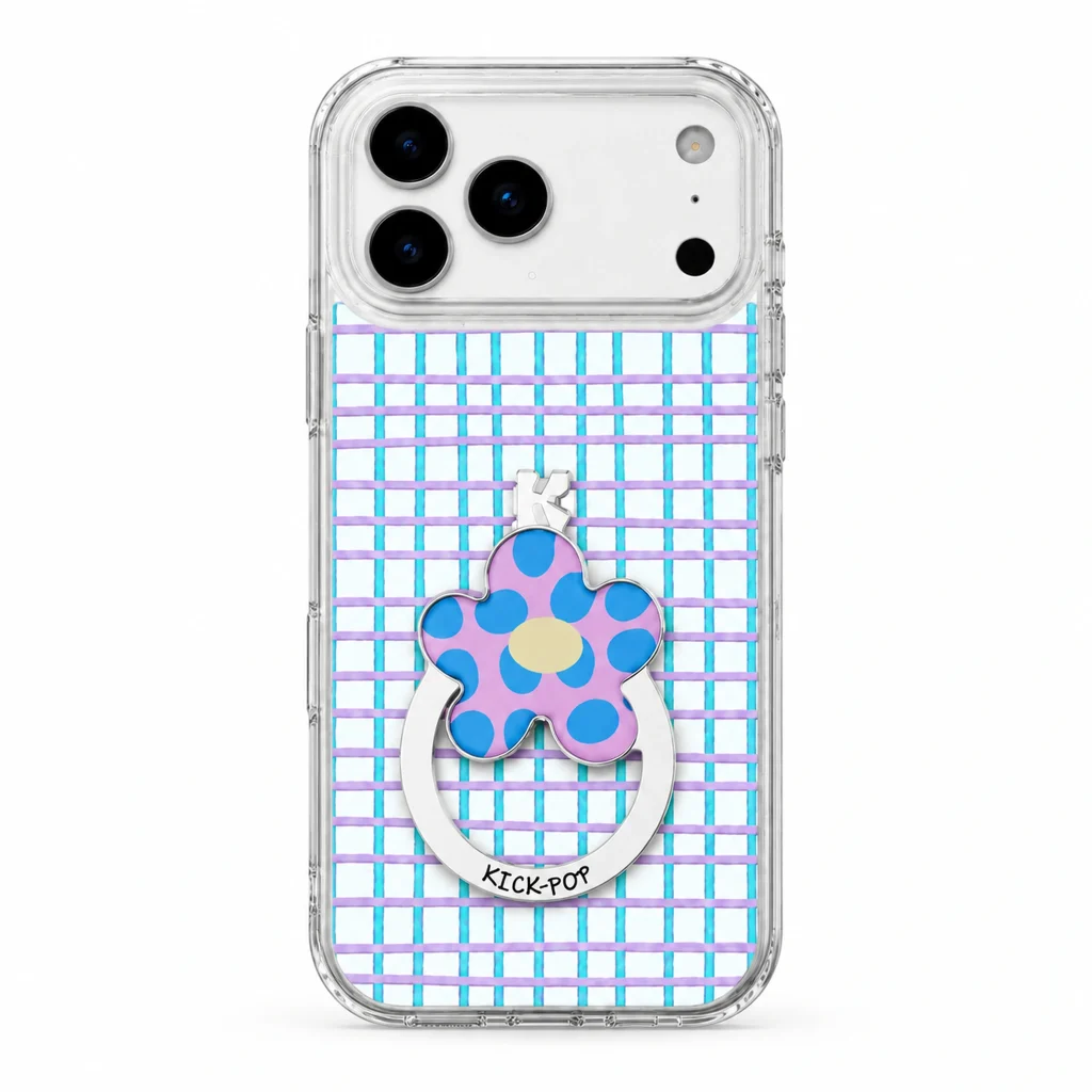 Floral Stand / Cyan Lattice — back view on a white background. AI styling visualization.