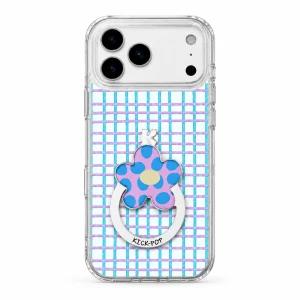 Floral Stand / Cyan Lattice — back view on a white background. AI styling visualization.