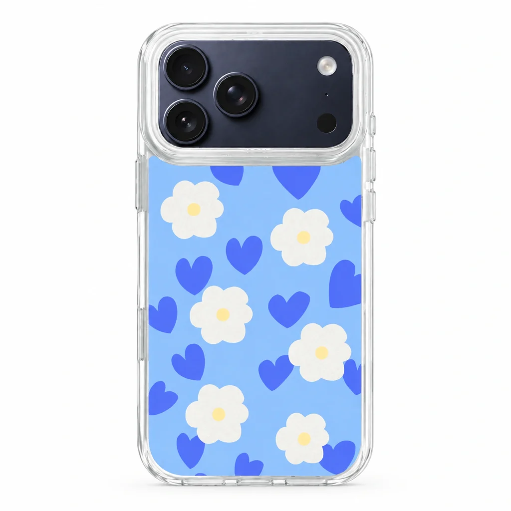 Powder Print / Cornflower Hearts — back view on a white background. AI styling visualization.