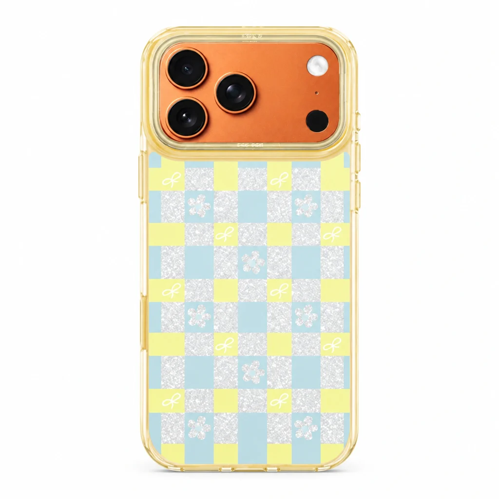 Powder Print / Lemon Plaid — back view on a white background. AI styling visualization.