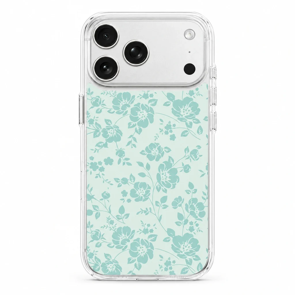 Transparent Print / Aqua Floral — back view on a white background. AI styling visualization.