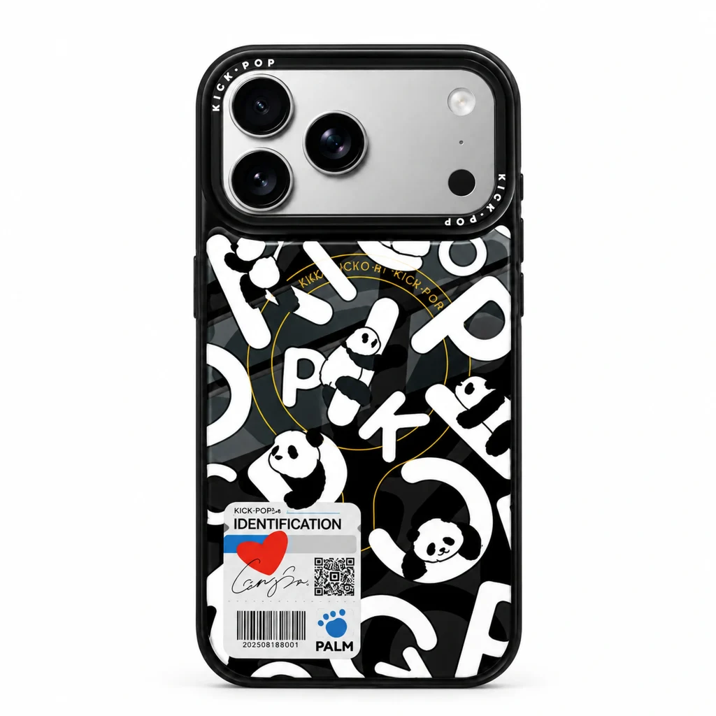 Glossy Graphic / Panda Type — back view on a white background. AI styling visualization.